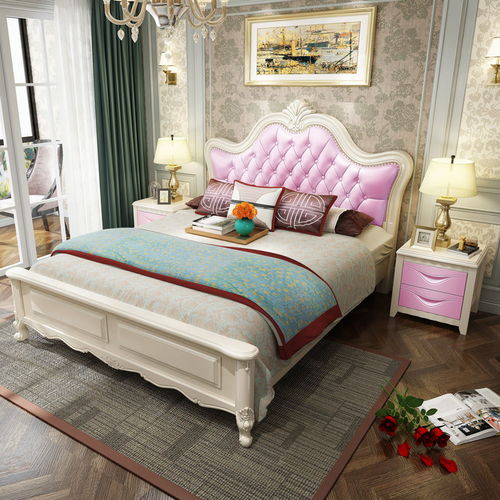美式实木床主卧1.8米欧式雕花床白色婚床双人储物软靠公主床1米5